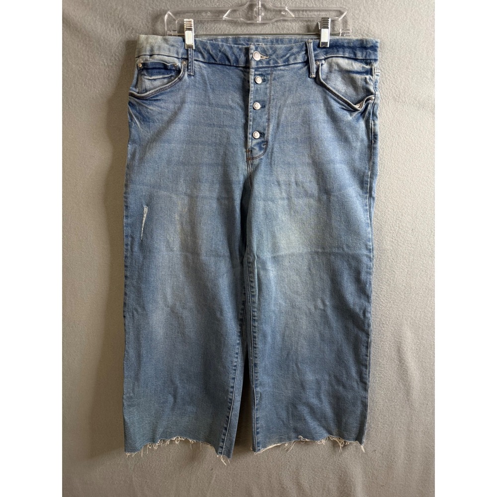 Time and Tru Jeans Women's 16 Denim Cropped Wide Leg Jeans High Rise Button